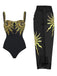 Costumi intero e copricostume con paillettes e girasole nero anni '50