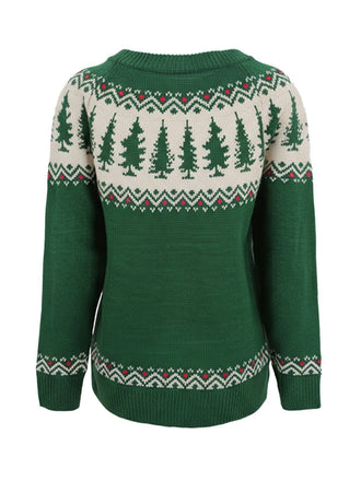 Maglione Fair Isle con albero di Natale verde anni '80