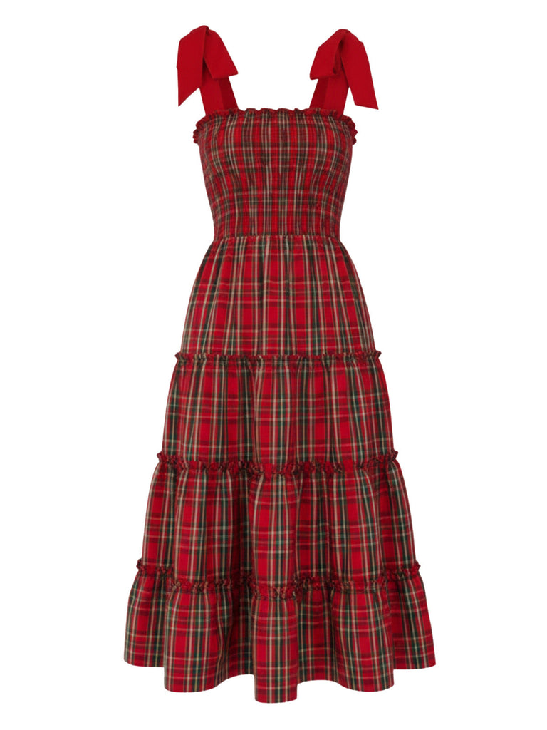 Abito con lacci a quadri natalizi rosso anni '40