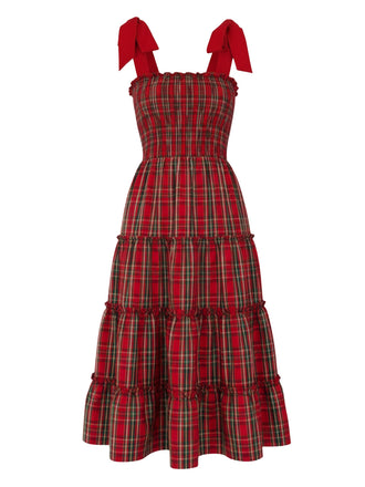 Abito con lacci a quadri natalizi rosso anni '40