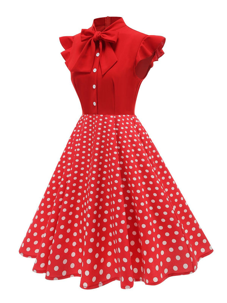 Abito a ruota a pois con fiocco anni '50