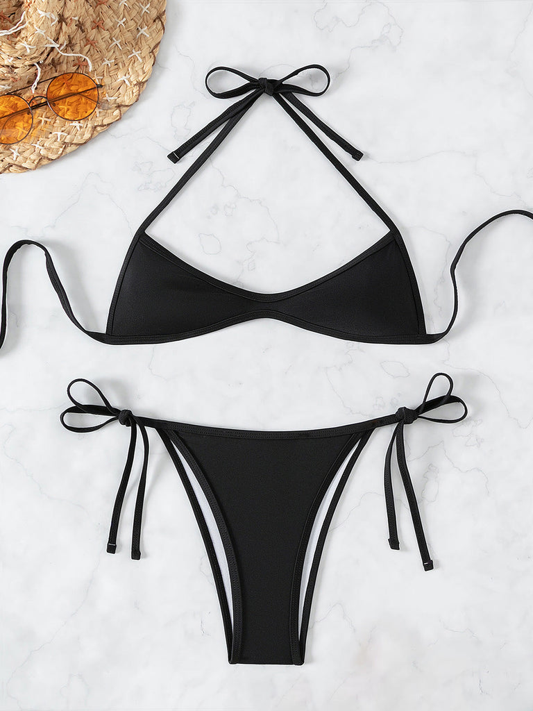 Bikini con scollo all'americana arricciato e allacciato anni '60