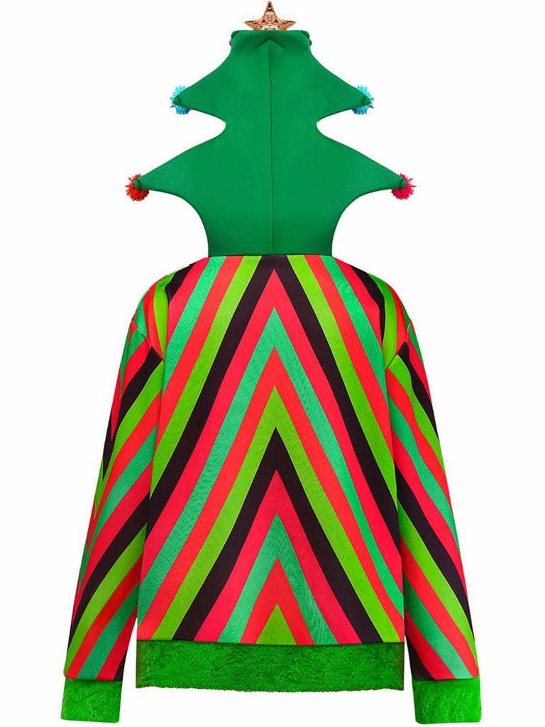 Felpa con cappuccio in 3D con albero di Natale colorato anni '70