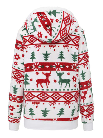 Felpa con cappuccio in peluche con renne e albero di Natale anni '40