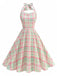 Abito a quadri con scollo all'americana e schiena scoperta rosa anni '50