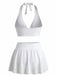 Bikini bianco anni '30 floreale di gigli con scollo all'americana in rete