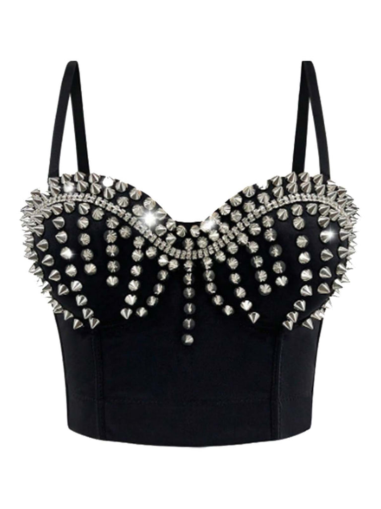 Corsetto punk con rivetti metallici in raso rock anni '80