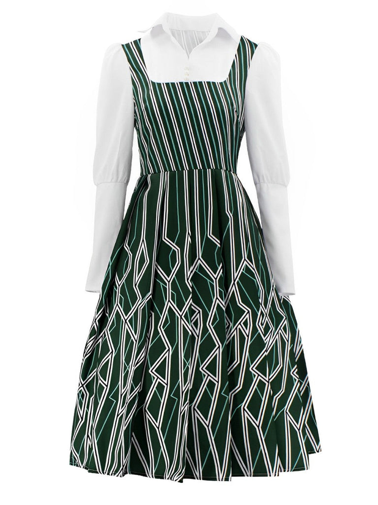 Abito Wicked a righe irregolari patchwork verde anni '60