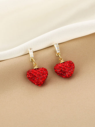 Orecchini pendenti a forma di cuore in cristallo rosso