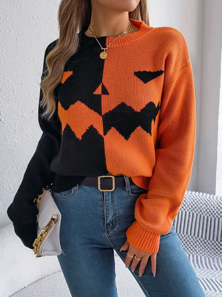 Maglione lavorato a maglia con faccia di zucca anni '40