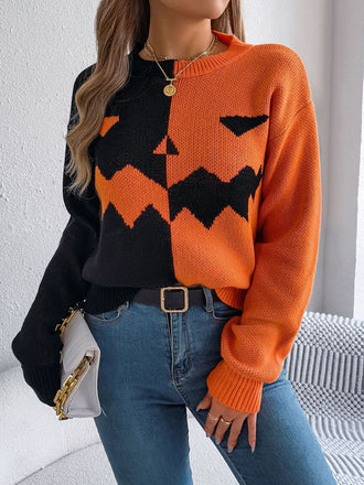 Maglione lavorato a maglia con faccia di zucca anni '40