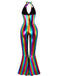Tuta lunga con scollo all'americana e arcobaleno multicolore anni '70