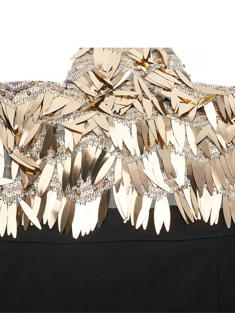 Abito da sera patchwork paillettes con schiena scoperta oro anni '30