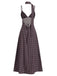 Abito a pois con scollo a V e spalline sottili marrone anni '80