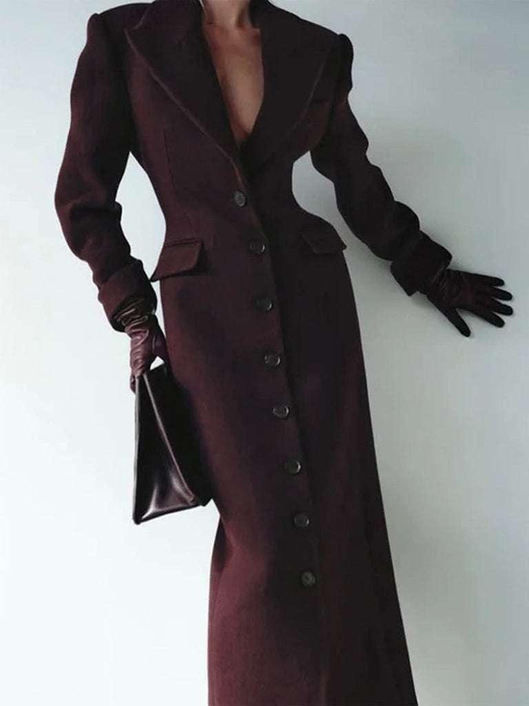 Cappotto in finta lana con bottoni e revers a tinta unita grigio anni '30
