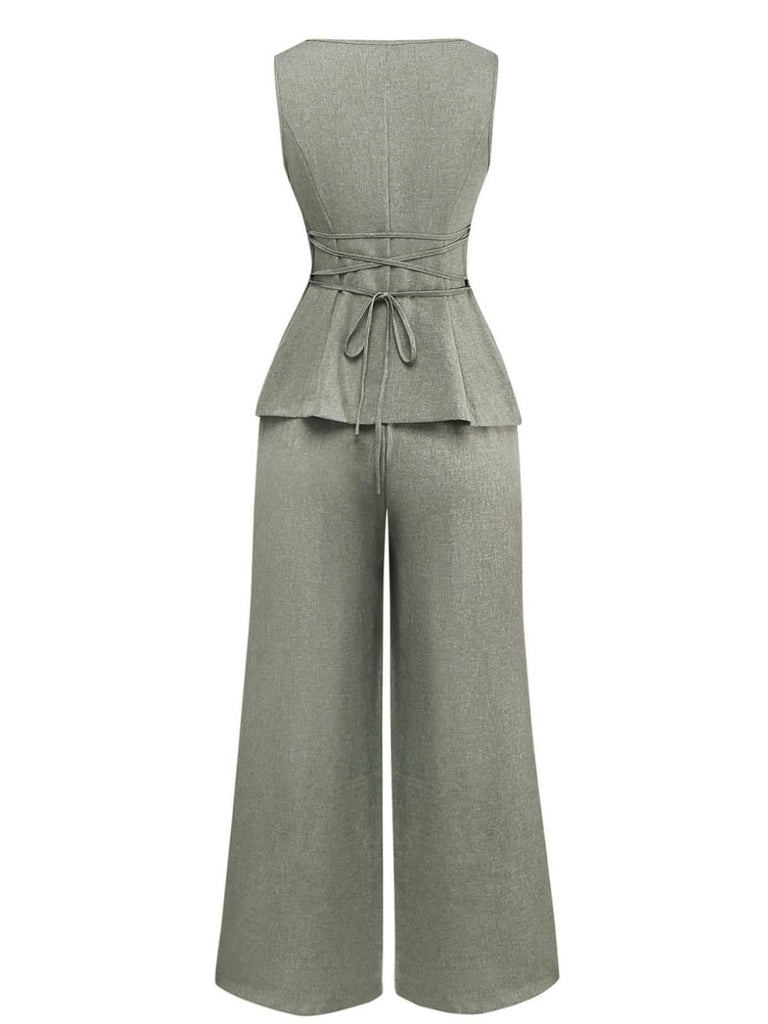 2PCS Top senza maniche e pantaloni a gamba larga anni '40