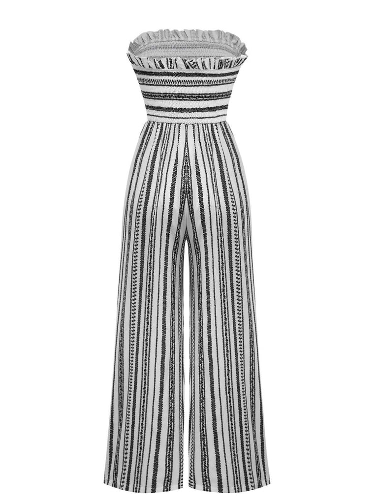 Tuta lunga a gamba larga con righe boho anni '70