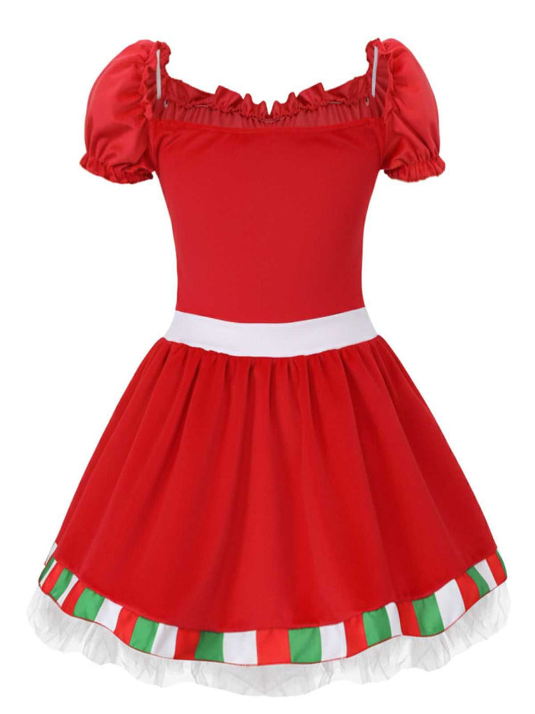 Abito natalizio con fiocco e scollo quadrato con sottoveste anni '70