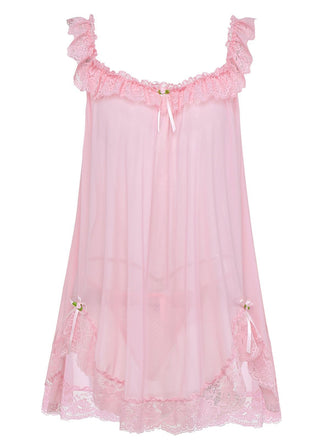 Camicia da notte babydoll in rete in pizzo con fiocco anni '50