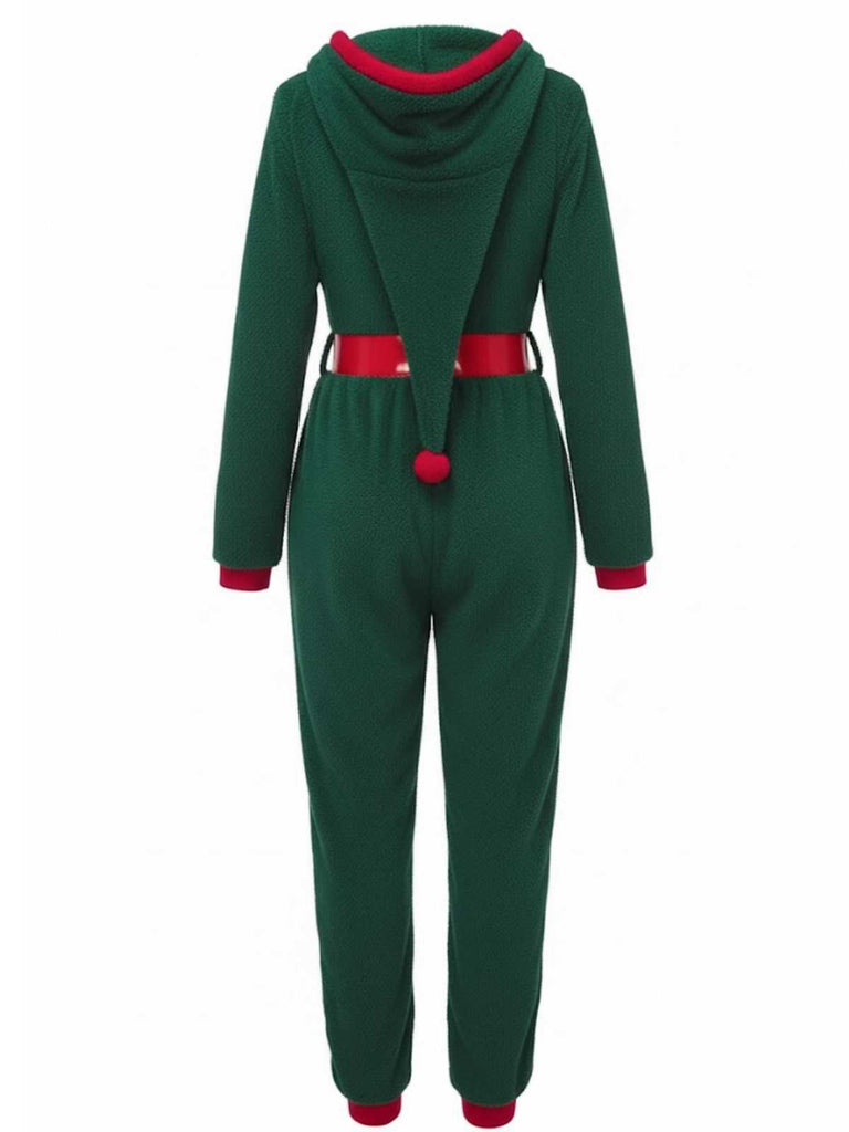 Pigiama con cappuccio in sherpa natalizio verde anni '70