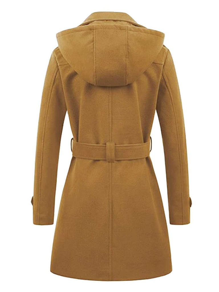 Cappotto doppiopetto con cappuccio in finta lana anni '70