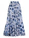 2PCS Costumi intero floreale scollo a V e copricostume blu anni '40