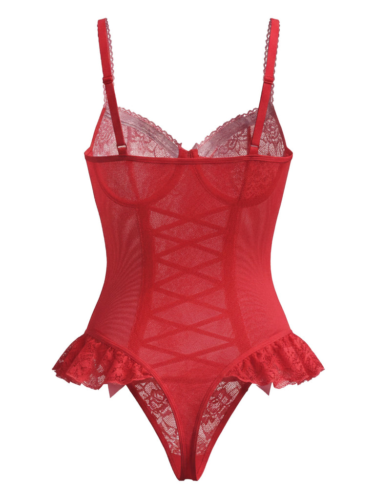 [Prevendita] Corsetto e fiocco in pizzo con calze rosso anni '60