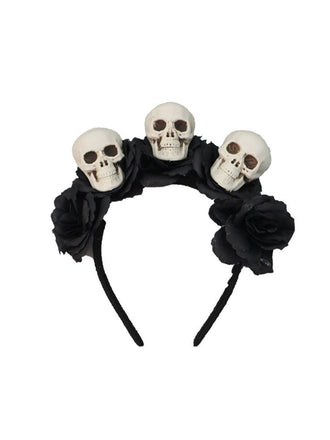 Cerchietto con rose e teschio di Halloween nero