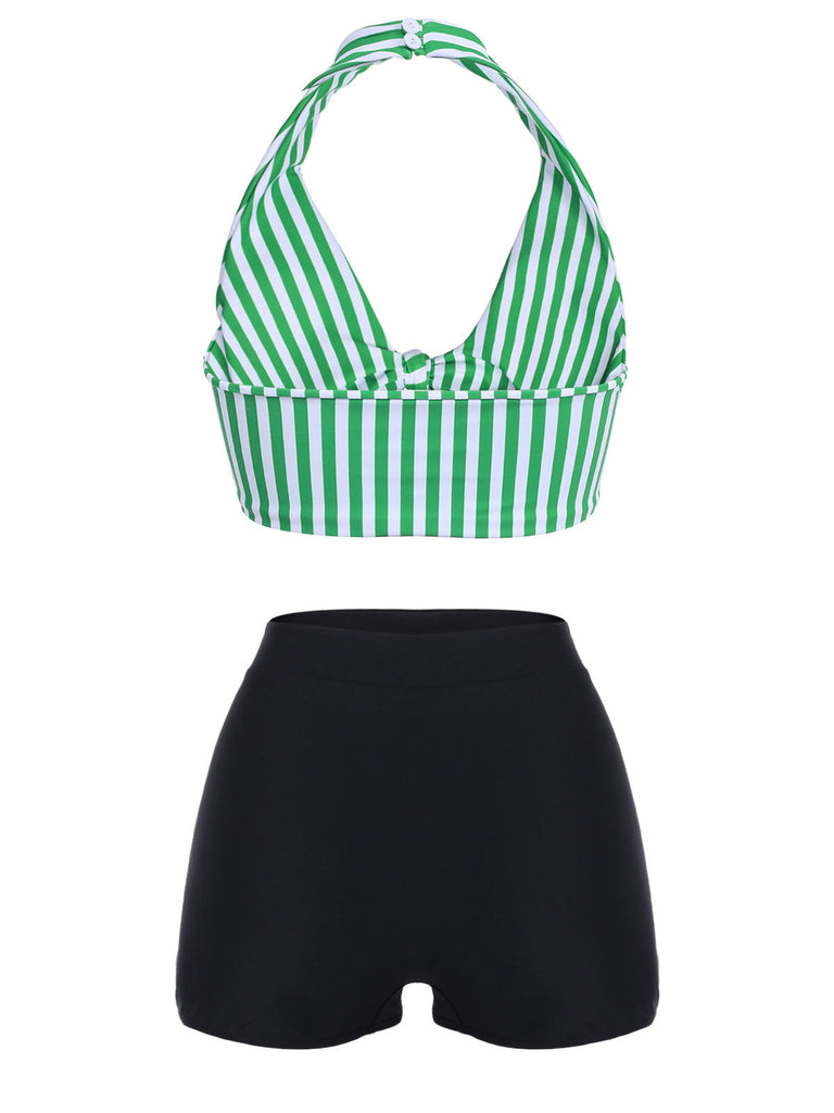 Bikini con ferretto fiocco a righe retrò blu anni '50