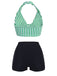 Bikini con ferretto fiocco a righe retrò blu anni '50