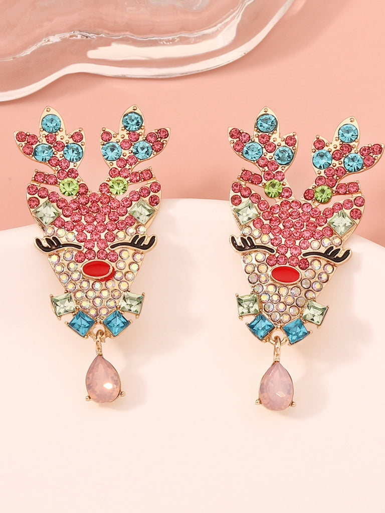 Orecchini con strass a forma di cervo natalizio