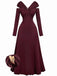 Abito plissettato con spalle scoperte bordeaux anni '40