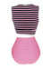 Costume da bagno patchwork a righe rosa anni '70