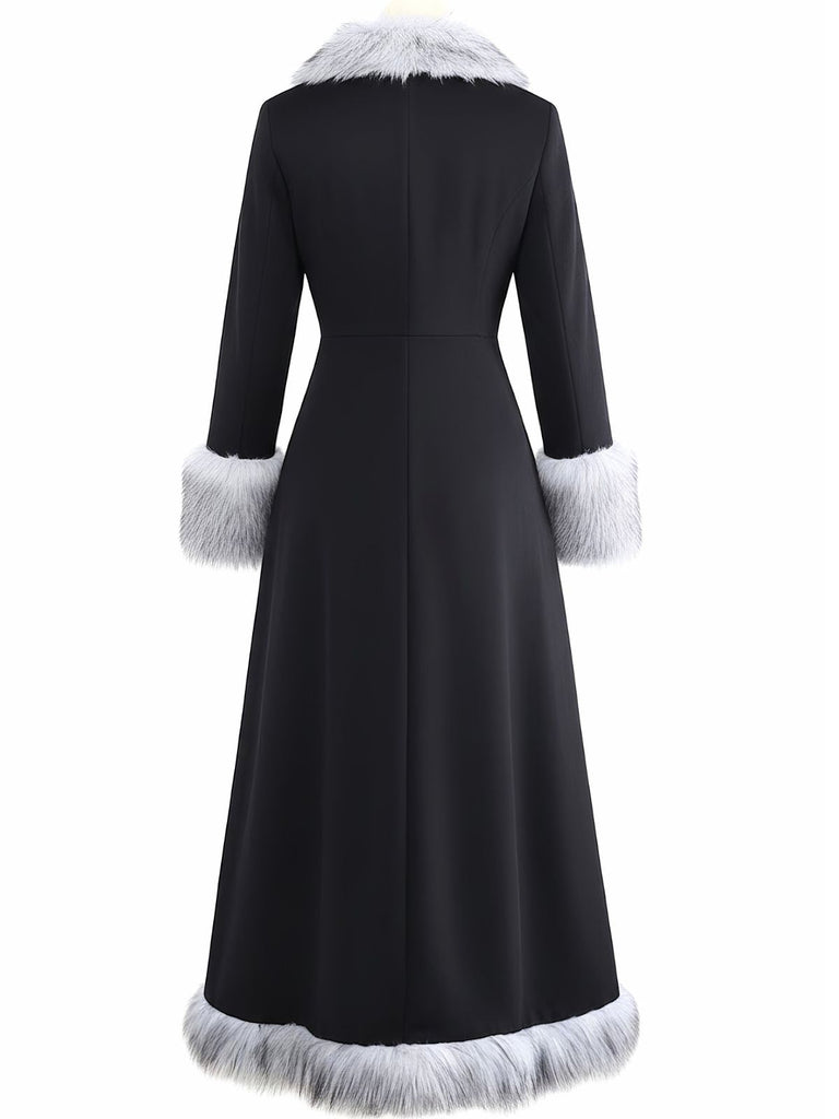 Cappotto lungo con finiture in pelliccia sintetica nero anni '30