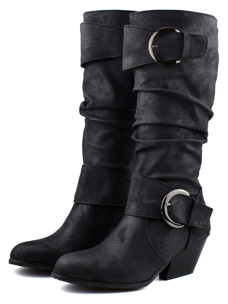 stivali alti cowboy in stile western con fibbia vintage
