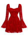 Abito floreale in maglia con maniche a campana e fiocco rosso anni '60