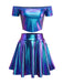 2PCS Top disco metallizzato con spalle scoperte e gonna anni '70