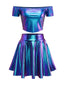 2PCS Top disco metallizzato con spalle scoperte e gonna anni '70