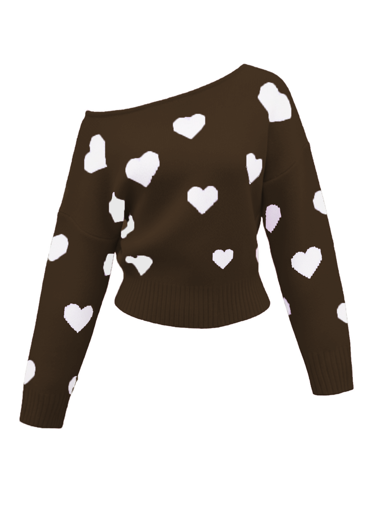 Maglione asimmetrico con spalle scoperte e fiocco di neve natalizio anni '70