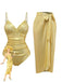 Costumi intero arricciato e copricostume oro anni '80