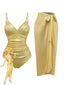 Costumi intero arricciato e copricostume oro anni '80