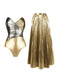 2PCS Costumi Intero Oro Anni '50 Metallizzato e Copricostume