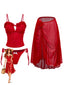 2PCS Completo tankini con volant e copricostume rosso anni '60