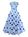 Abito a pois plissettato senza spalline blu anni '40