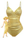 Costumi intero arricciato e copricostume oro anni '80