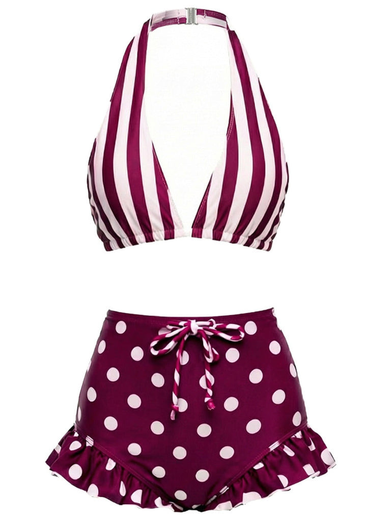 Costumi a righe e pois con volant rosso e bianco anni '40