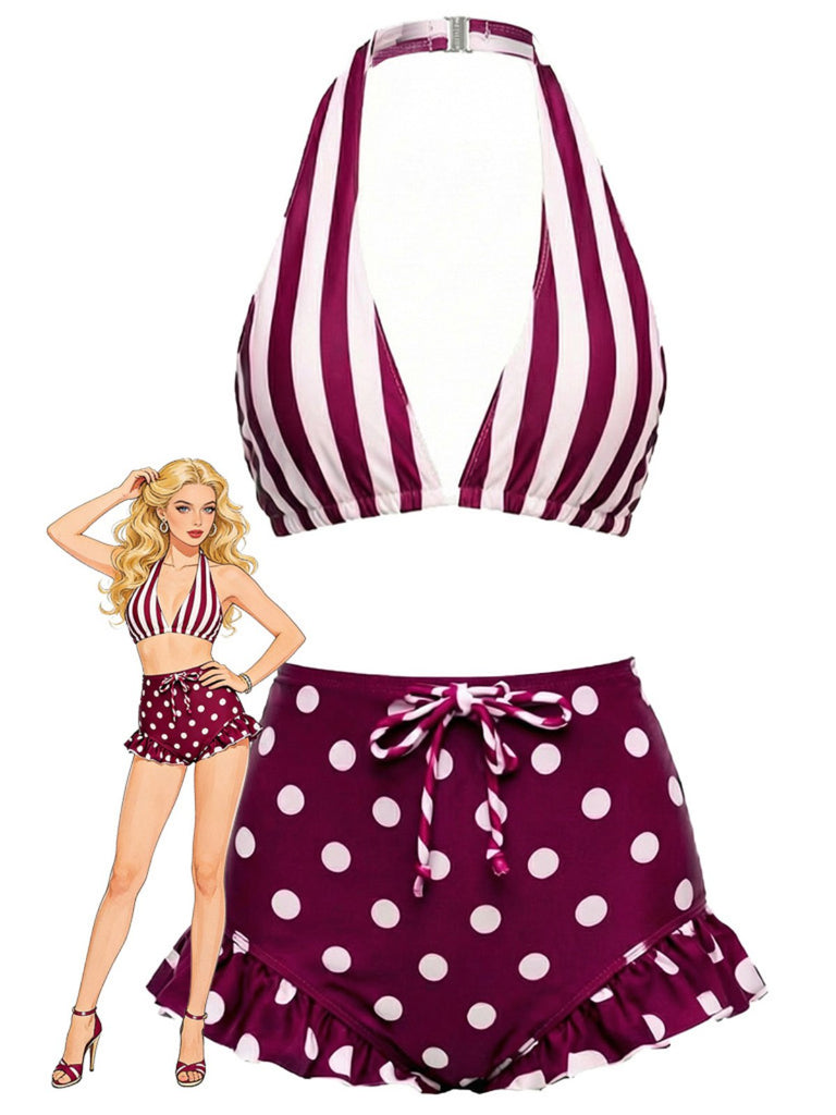 Costumi a righe e pois con volant rosso e bianco anni '40