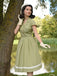 Abito patchwork in cotone plaid e pizzo verde anni '40