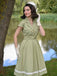 Abito patchwork in cotone plaid e pizzo verde anni '40