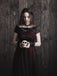 Abito svasato in pizzo con spalle scoperte bordeaux anni '50